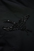 Exquise-İşleme Detaylı V Yaka Siyah Regular Mini Elbise-ELBİSE-7-Milagron.com