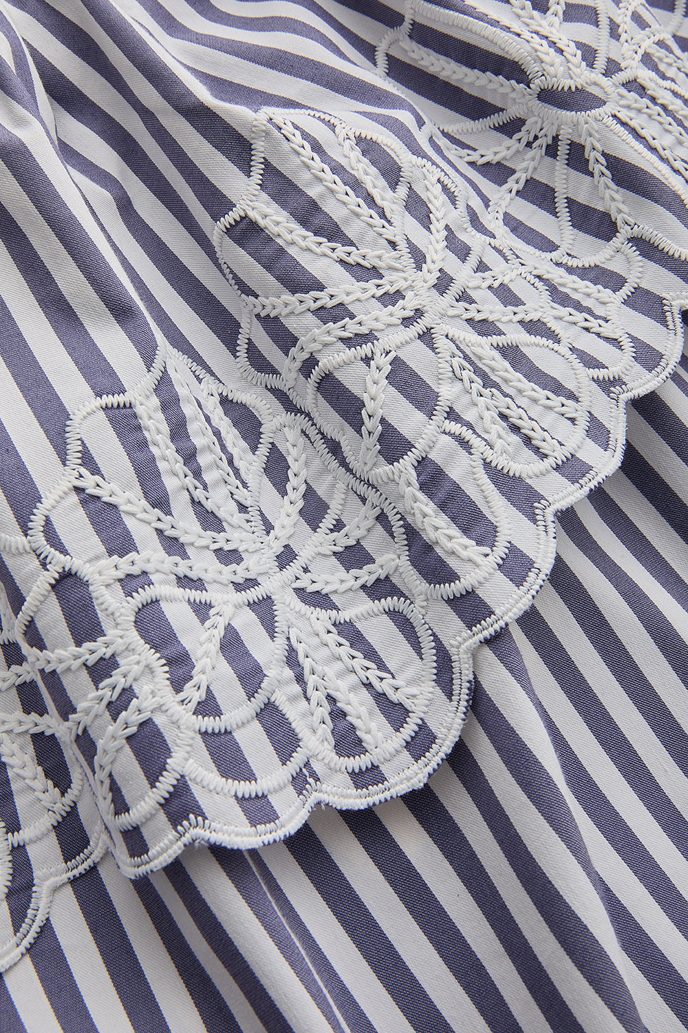 Exquise-İşleme Detaylı çizgili Omzu Açık Fırfırlı Midi Elbise-ELBİSE-4-Milagron.com