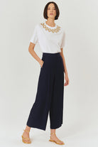 Exquise-İşleme Ve Taş Detaylı Bisiklet Yaka Beyaz Pamuklu örme Tişört-T-Shirts-5-Milagron.com