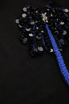 Exquise-İşlemeli Siyah Rahat Kesim Bisiklet Yaka Regular örme Tişört-T-Shirts-6-Milagron.com