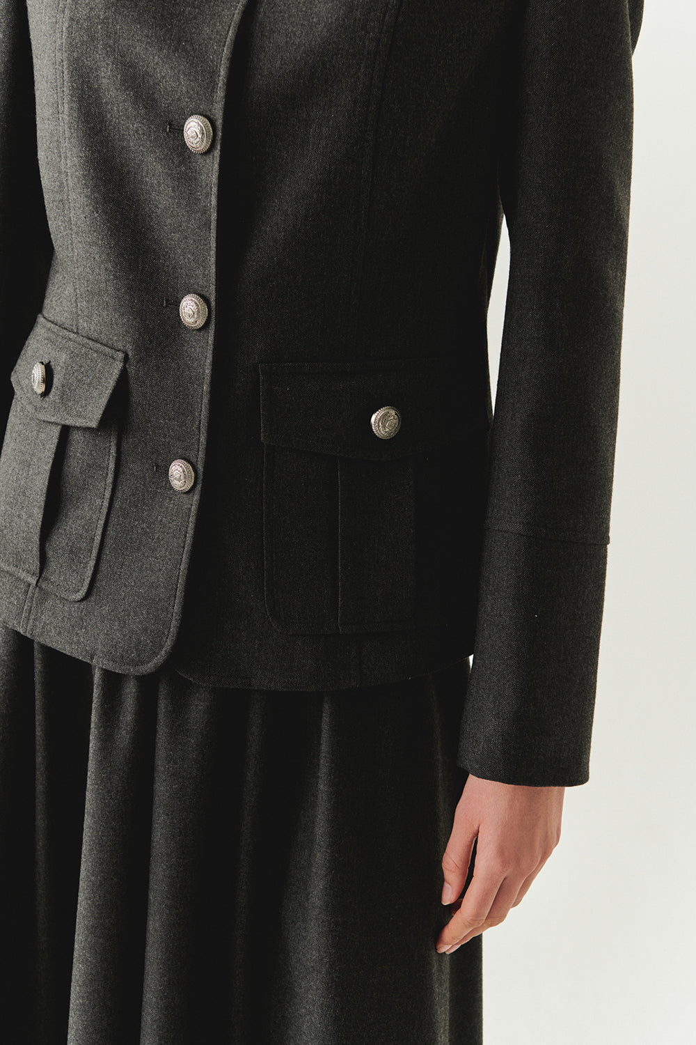 Exquise-Kapak Cepli Astarlı Slim Fit Gri Ceket-CEKET-3-Milagron.com