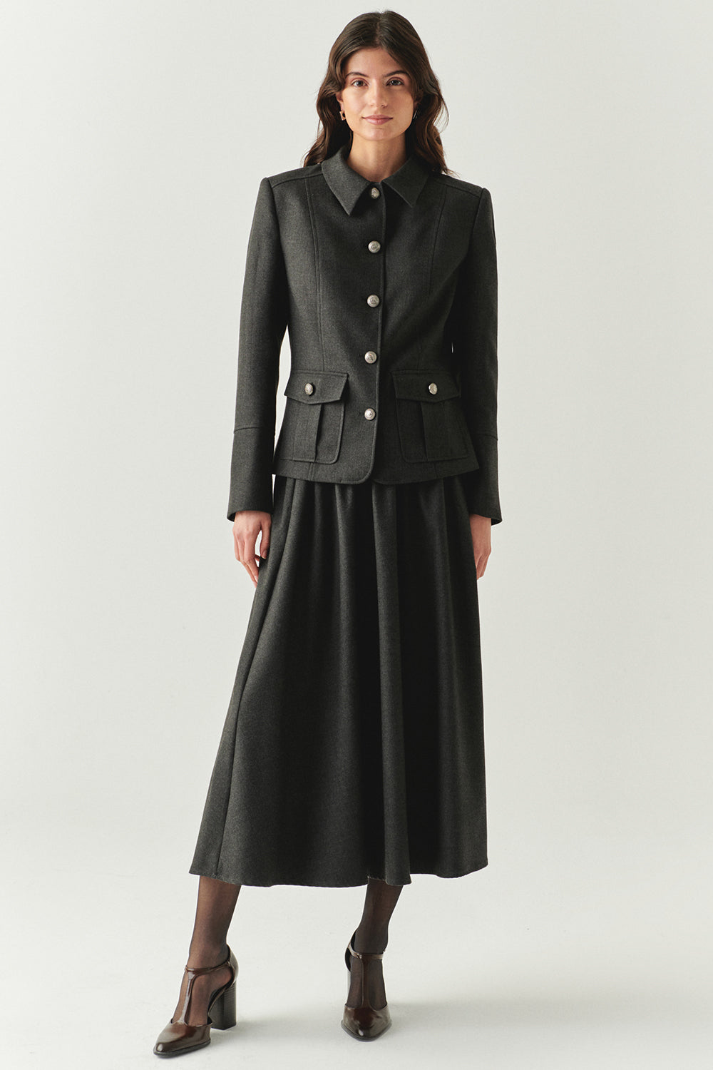 Exquise-Kapak Cepli Astarlı Slim Fit Gri Ceket-CEKET-6-Milagron.com