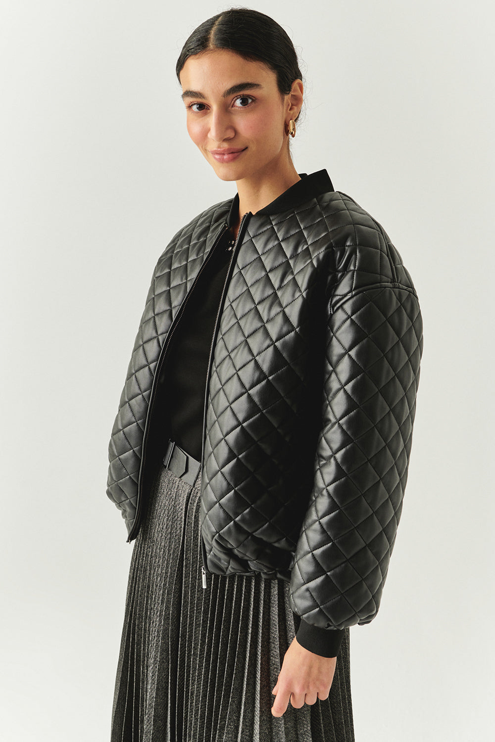 Exquise-Kapitone Suni Deri Astarlı Fermuarlı Bomber Siyah Ceket-CEKET-2-Milagron.com