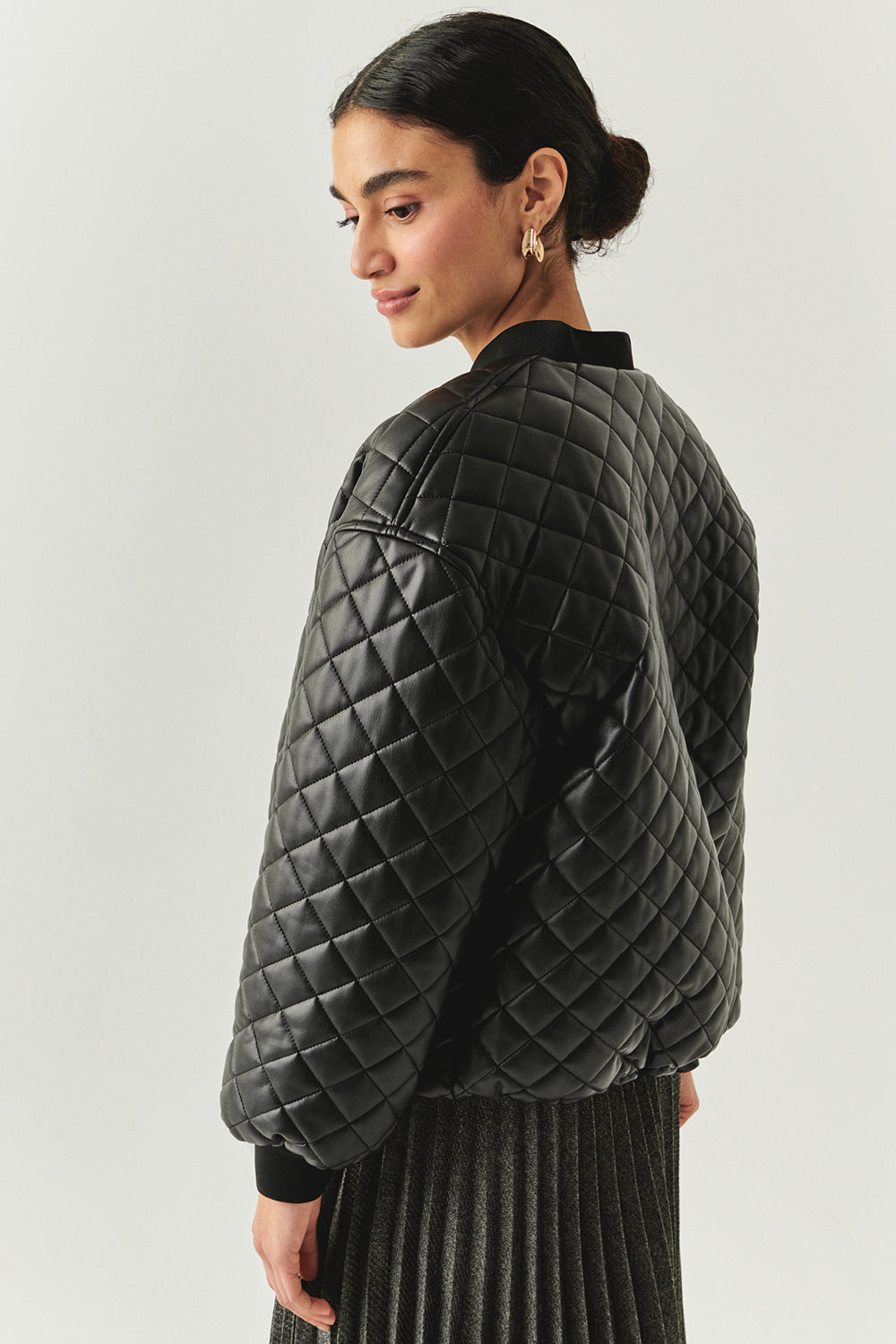 Exquise-Kapitone Suni Deri Astarlı Fermuarlı Bomber Siyah Ceket-CEKET-3-Milagron.com