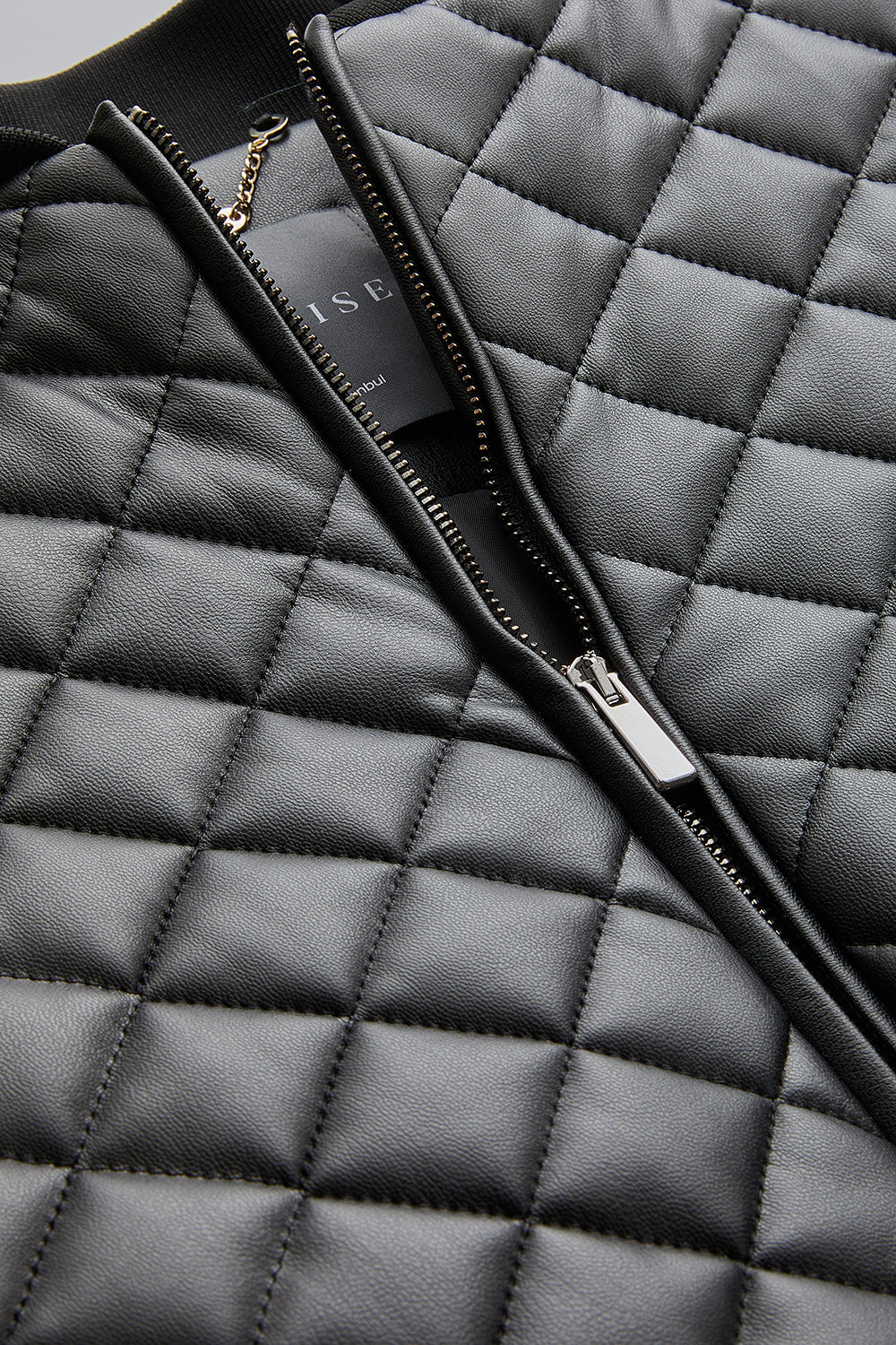 Exquise-Kapitone Suni Deri Astarlı Fermuarlı Bomber Siyah Ceket-CEKET-5-Milagron.com