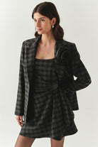 Exquise-Kare Yaka Taş Detaylı Ekose Slim Fit Astarlı Antrasit Mini Elbise-ELBİSE-5-Milagron.com