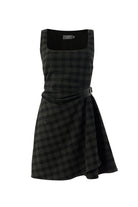 Exquise-Kare Yaka Taş Detaylı Ekose Slim Fit Astarlı Antrasit Mini Elbise-ELBİSE-7-Milagron.com