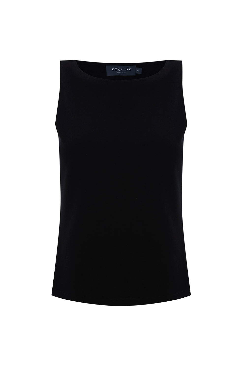 Exquise-Kayık Yaka Kolsuz Slim Fit örme Siyah Bluz-BLUZ-1-Milagron.com