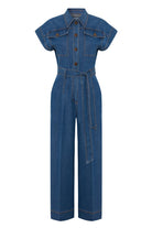 Exquise-Kemer Detaylı Denim Tulum-TULUM-6-Milagron.com