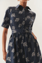 Exquise-Kemer Detaylı Desenli Pamuklu Regular Midi Elbise-ELBİSE-5-Milagron.com