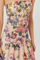 Exquise-Kemer Detaylı çiçek Desenli Straplez Midi Elbise-ELBİSE-4-Milagron.com