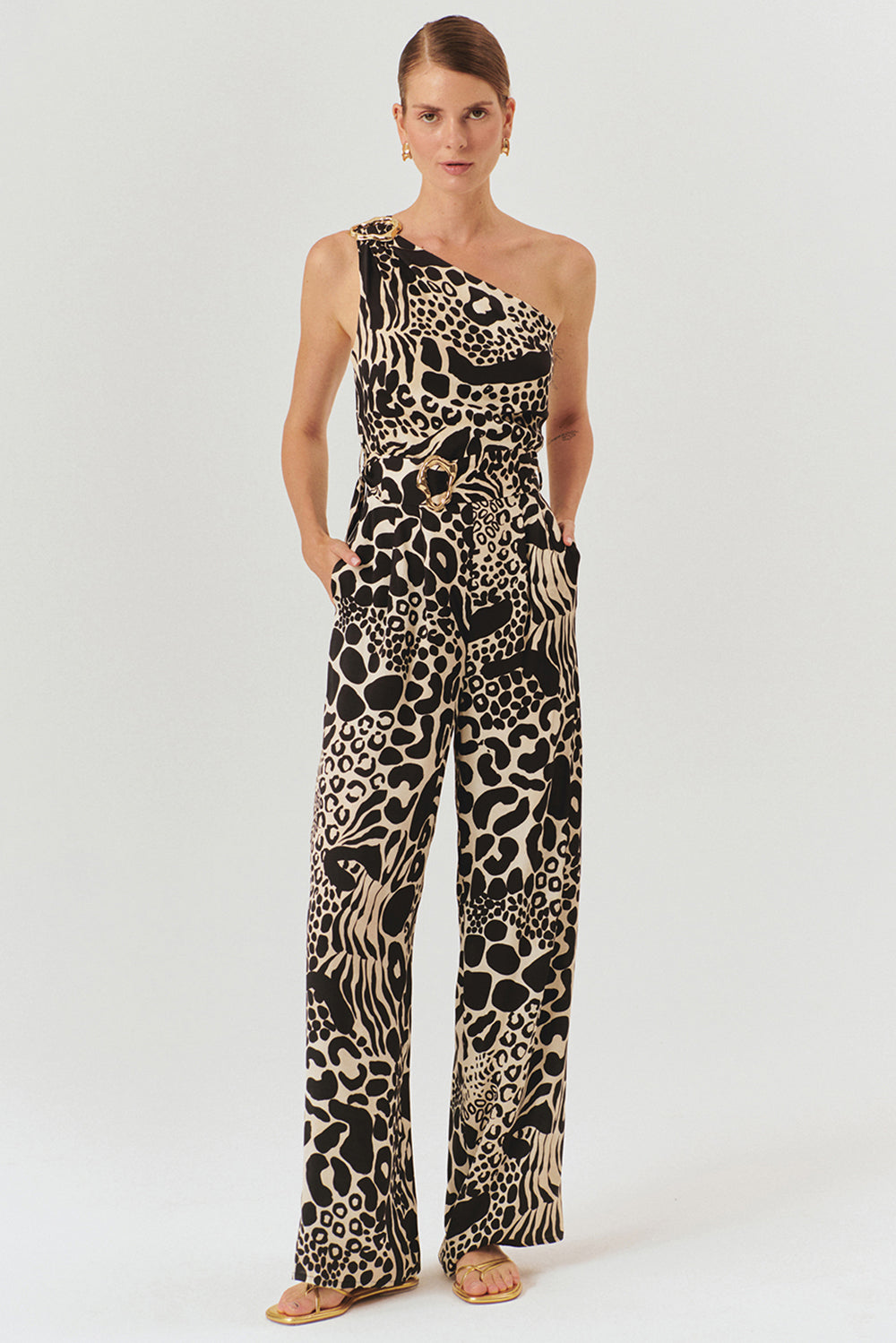 Exquise-Kemer Ve Toka Detaylı Desenli Regular Tulum-TULUM-1-Milagron.com