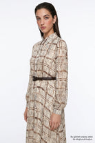 Kemerli Astarlı Uzun Kollu Regular Midi Çok Renkli Elbise