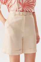 Exquise-Kemerli Duble Paçalı Bej şort-Şort-5-Milagron.com
