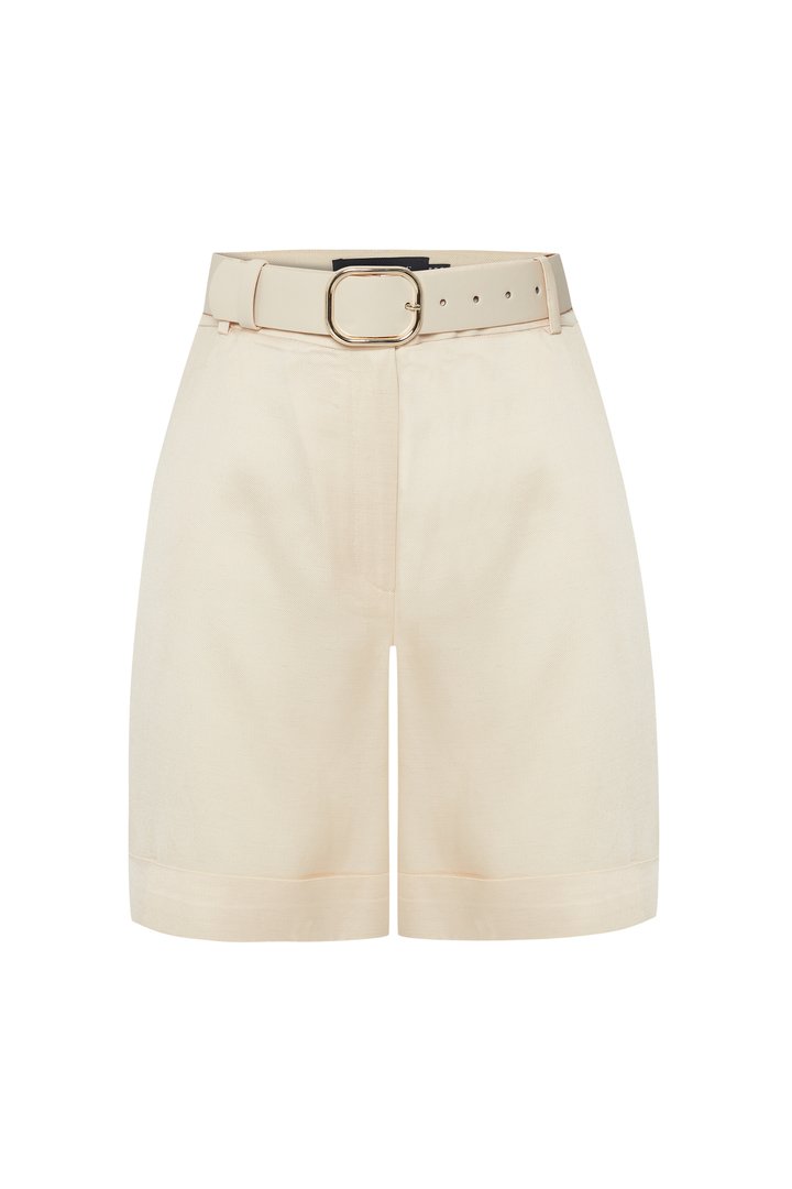 Exquise-Kemerli Duble Paçalı Bej şort-Şort-6-Milagron.com