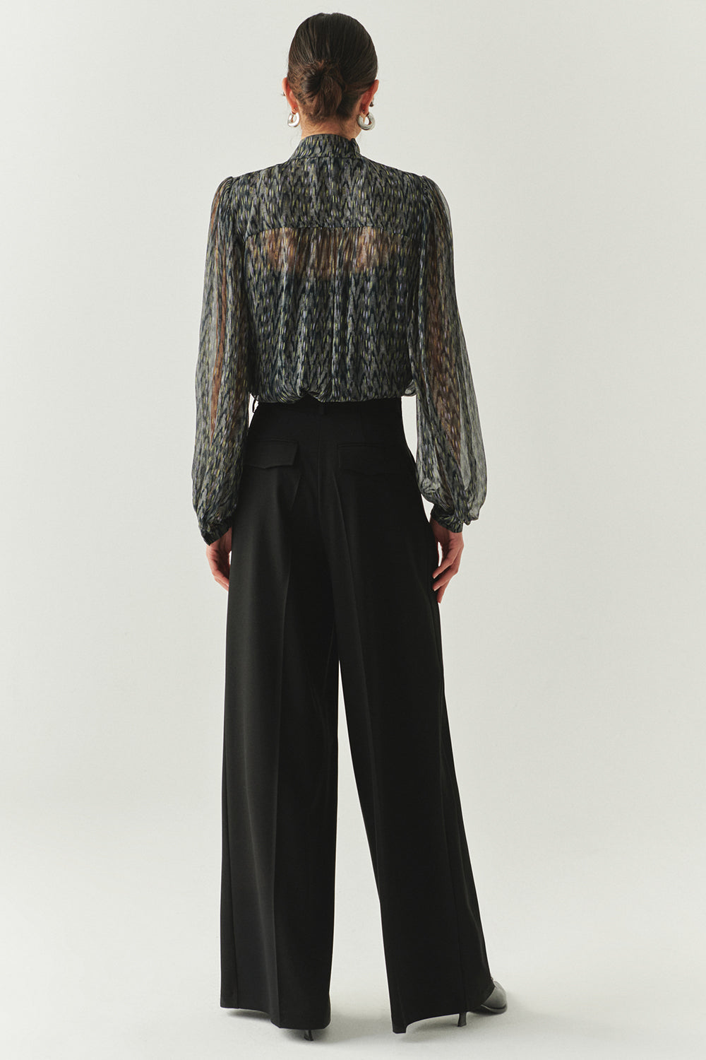 Exquise-Kemerli Geniş Paça Cepli Regular Siyah Pantolon-PANTOLON-2-Milagron.com