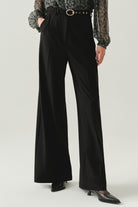 Exquise-Kemerli Geniş Paça Cepli Regular Siyah Pantolon-PANTOLON-5-Milagron.com