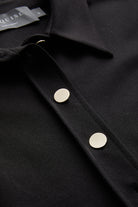 Exquise-Kemerli Gömlek Yaka Cepli Slim Fit Midi Siyah Örme Elbise-ELBİSE-6-Milagron.com