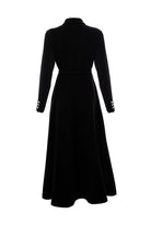 Exquise-Kemerli Gömlek Yaka Cepli Slim Fit Midi Siyah Örme Elbise-ELBİSE-8-Milagron.com