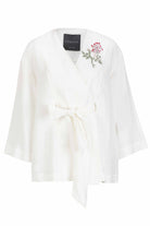 Exquise-Kendi Kumaşında Kemerli Nakış İşlemeli Rahat Kalıp Ceket-KİMONO-1-Milagron.com