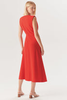 Exquise-Kırmızı Kolsuz Drapeli Midi Elbise-ELBİSE-4-Milagron.com