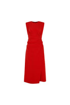 Exquise-Kırmızı Kolsuz Drapeli Midi Elbise-ELBİSE-6-Milagron.com