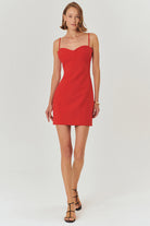 Exquise-Kırmızı Slim Fit Ayarlanabilir Askılı Mini Elbise-ELBİSE-1-Milagron.com