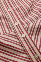 Exquise-Kırmızı çizgili Kemerli Balon Kol A Kesim Regular Midi Gömlek Elbise-ELBİSE-7-Milagron.com