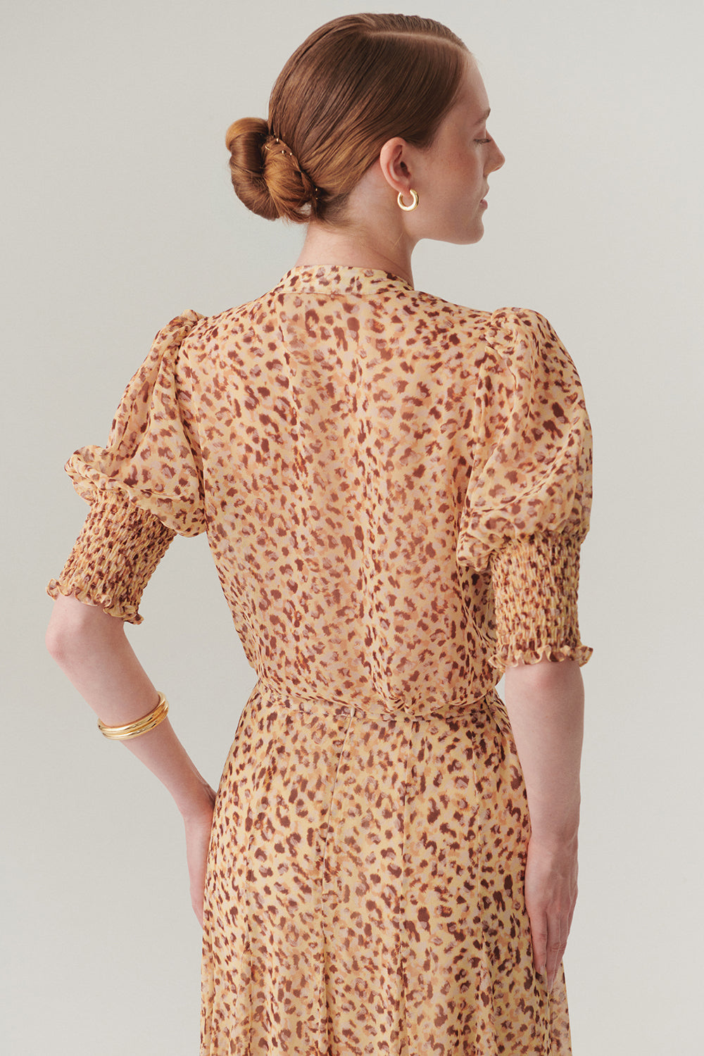 Exquise-Kısa Kol Fırfır Biye Detaylı Regular Fit Desenli şifon Gömlek-Gömlek-4-Milagron.com