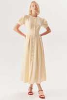 Exquise-Kısa Kol önden Düğmeli Bele Oturan Bej Elbise-ELBİSE-2-Milagron.com