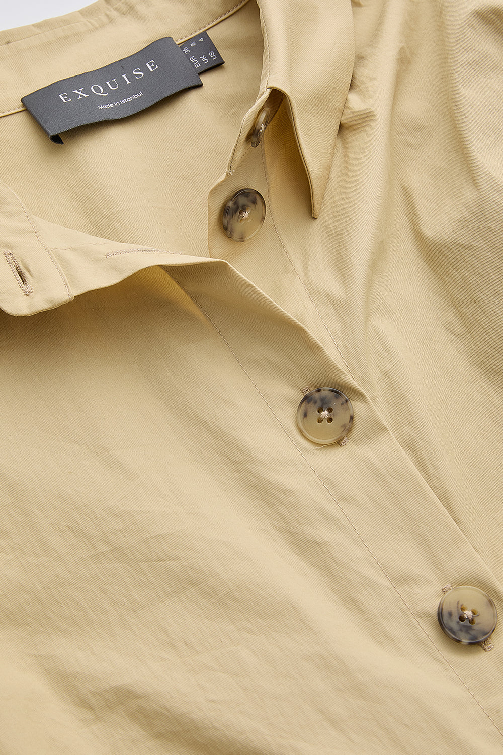 Kısa Kollu Beli Bağcıklı Düğmeli Regular Bej Tulum