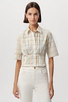 Kısa Kollu Beli Pile Detaylı Crop Regular Çok Renkli Gömlek