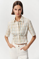 Kısa Kollu Beli Pile Detaylı Crop Regular Çok Renkli Gömlek