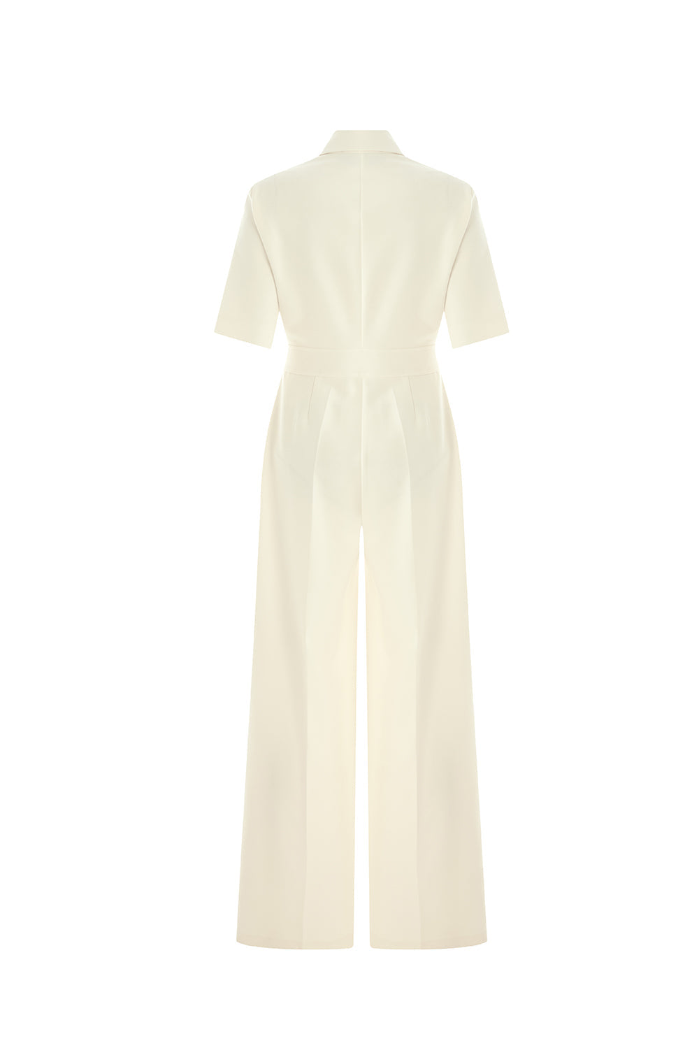 Exquise-Kısa Kollu Fermuarlı Slim Fit Gömlek Yaka Krem Tulum-TULUM-8-Milagron.com