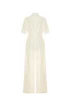 Exquise-Kısa Kollu Fermuarlı Slim Fit Gömlek Yaka Krem Tulum-TULUM-8-Milagron.com