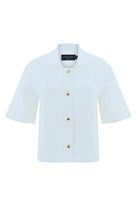 Exquise-Kısa Kollu Triko Garnili Poplin Regular Kemik Gömlek-GÖMLEK-7-Milagron.com