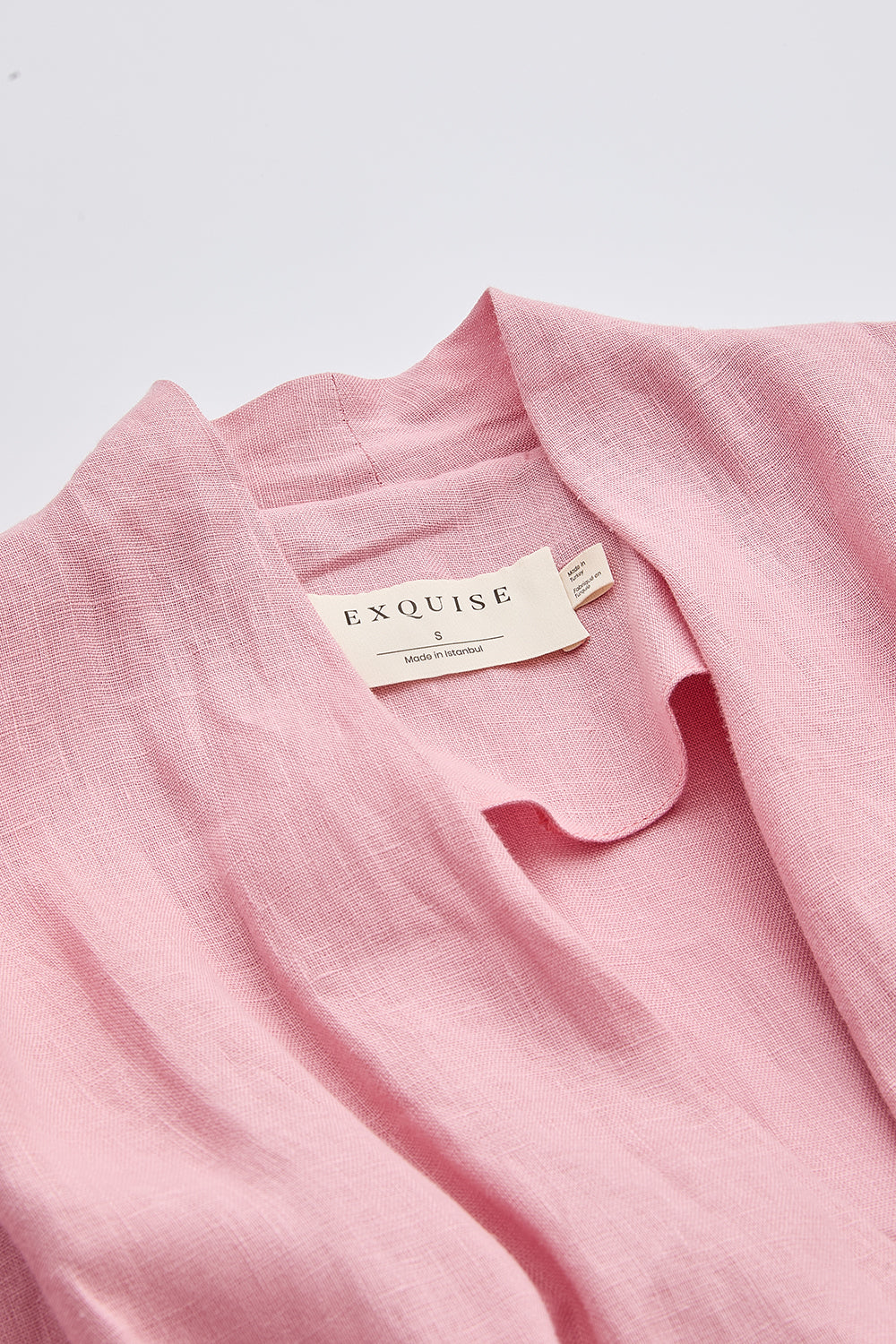 Kısa Kollu V Yaka Keten Karışımlı Regular Mini Pembe Elbise