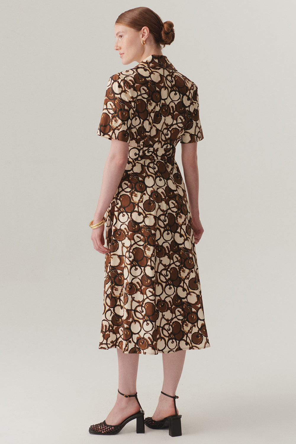 Exquise-Kısa Kollu önden Düğmeli Pamuklu Kumaş Desenli Elbise-ELBİSE-2-Milagron.com