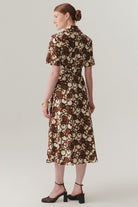 Exquise-Kısa Kollu önden Düğmeli Pamuklu Kumaş Desenli Elbise-ELBİSE-2-Milagron.com