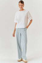 Exquise-Kol Ve İşleme Detaylı Bisiklet Yaka Beyaz Regular Pamuklu örme Tişört-T-Shirts-2-Milagron.com