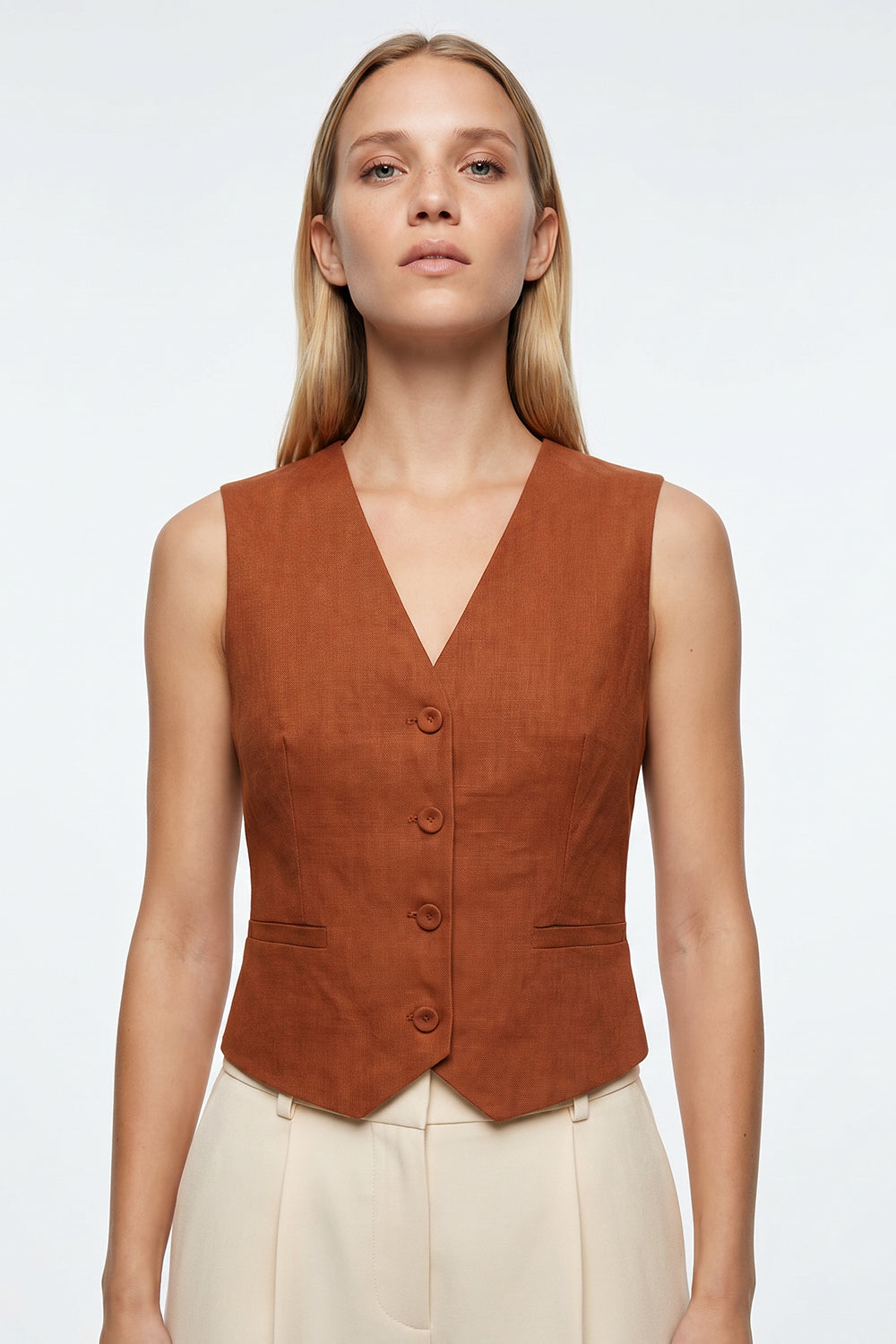 Kolsuz Fleto Cepli Astarlı Keten Regular Yelek
