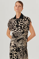 Exquise-Kolsuz Gömlek Yakalı Regular Fit Soyut Desenli Bluz-Gömlek-4-Milagron.com