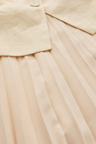 Kolsuz Pliseli Keten Garnili Regular Midi Tereyağı Elbise