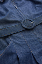 Kolsuz Yakası Fermuarlı Kemerli Cepli Regular Mavi Tulum