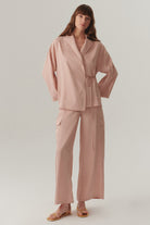 Exquise-Kruvaze Bağlama Kapamalı Rahat Kalıp Modal Kumaş Pudra Ceket-Ceket-4-Milagron.com