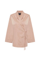 Exquise-Kruvaze Bağlama Kapamalı Rahat Kalıp Modal Kumaş Pudra Ceket-Ceket-5-Milagron.com