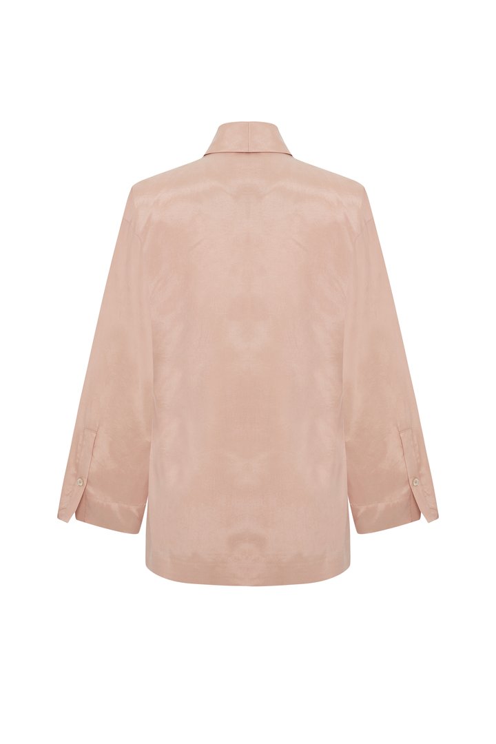 Exquise-Kruvaze Bağlama Kapamalı Rahat Kalıp Modal Kumaş Pudra Ceket-Ceket-6-Milagron.com