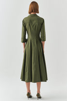 Exquise-Kruvaze Kesim Gold Düğmeli Regular Haki Midi Elbise-ELBİSE-4-Milagron.com