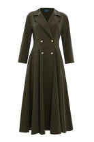 Exquise-Kruvaze Kesim Gold Düğmeli Regular Haki Midi Elbise-ELBİSE-6-Milagron.com