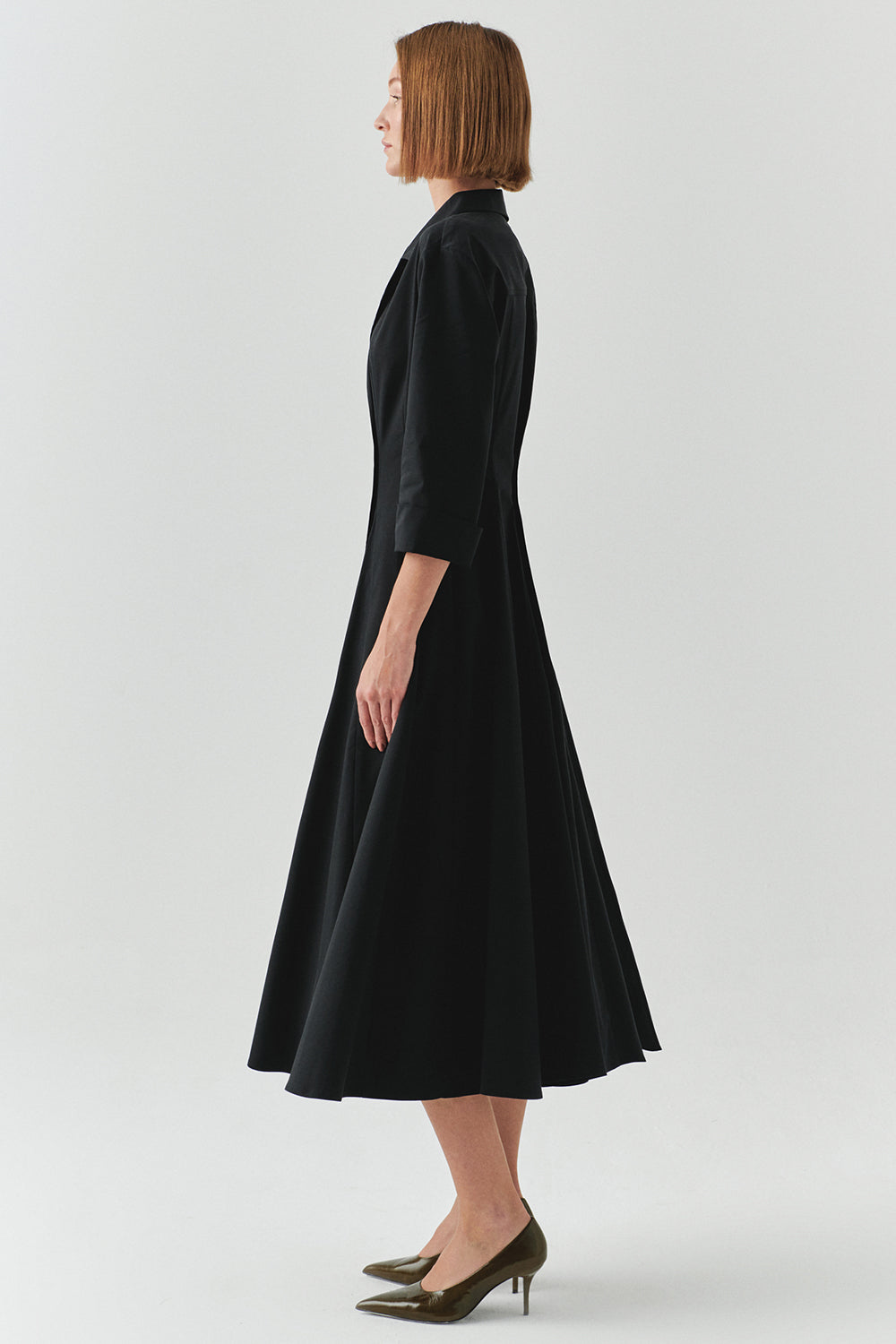 Exquise-Kruvaze Kesim Gold Düğmeli Regular Siyah Midi Elbise-ELBİSE-3-Milagron.com